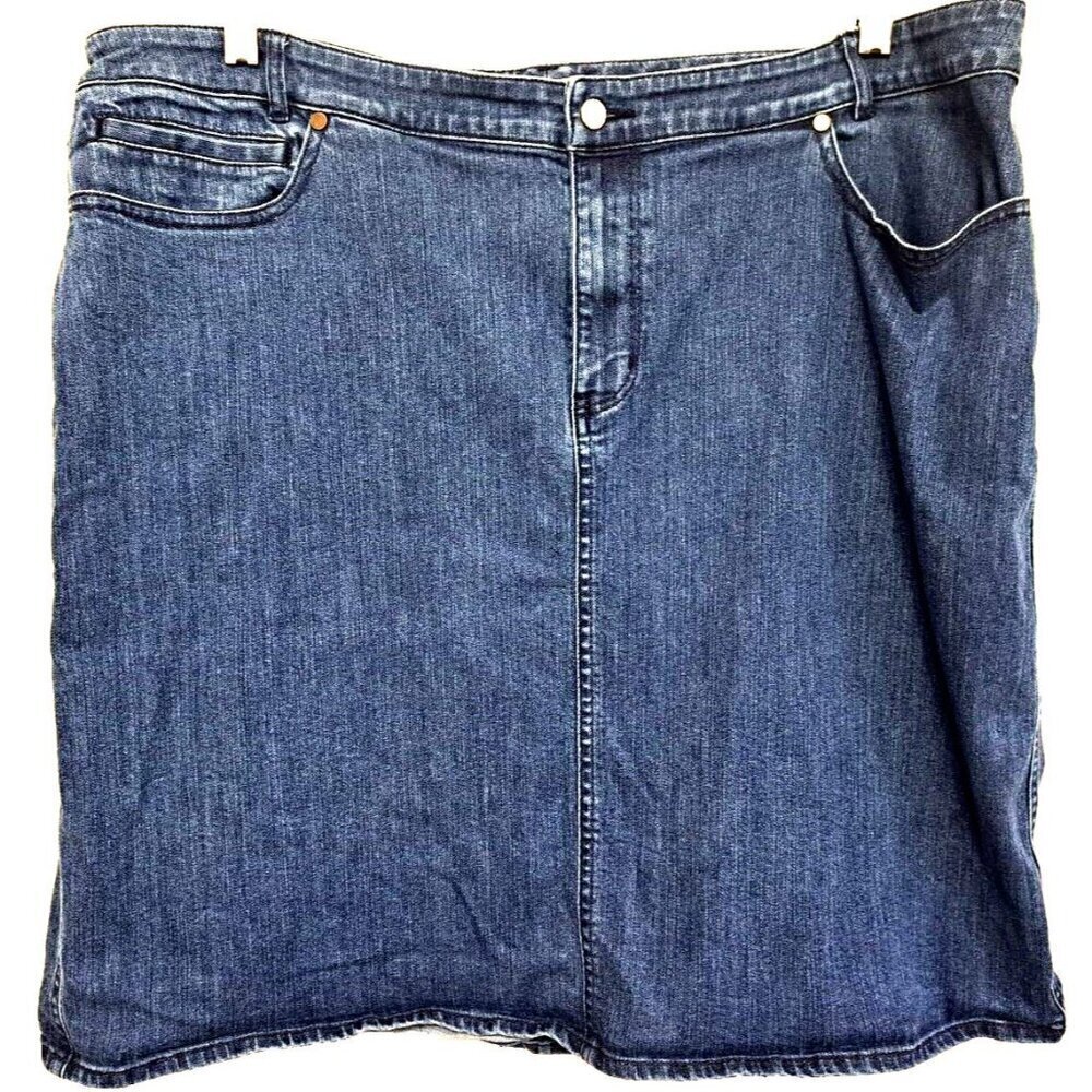 Coldwater Creek Women's 20 Denim Medium Wash Fly Front Skirt 22" Long